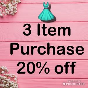 Get 20 percent off a three item purchase